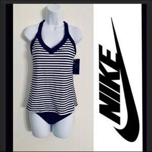Nike tankini swimsuit navy stripe M NWT